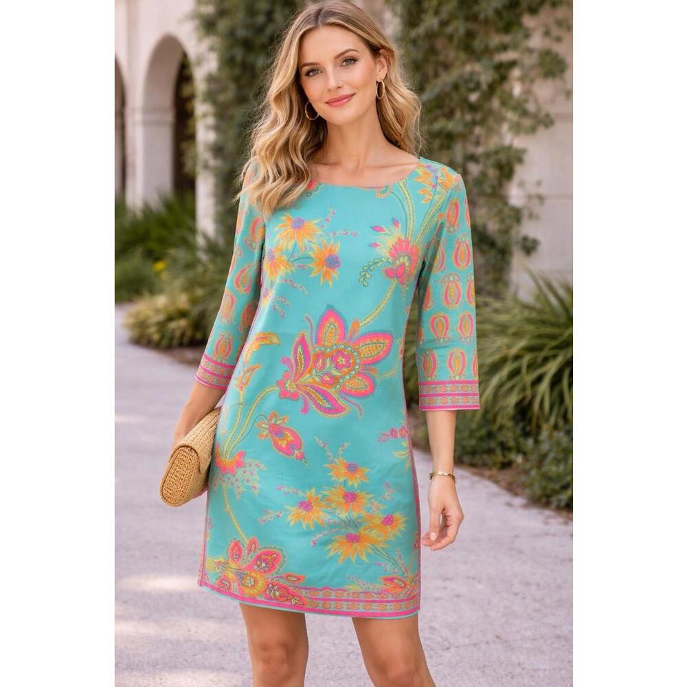 NWT Gretchen Scott Women’s L Stretch Bright Neon Floral Elemental Queenie‎ Dress